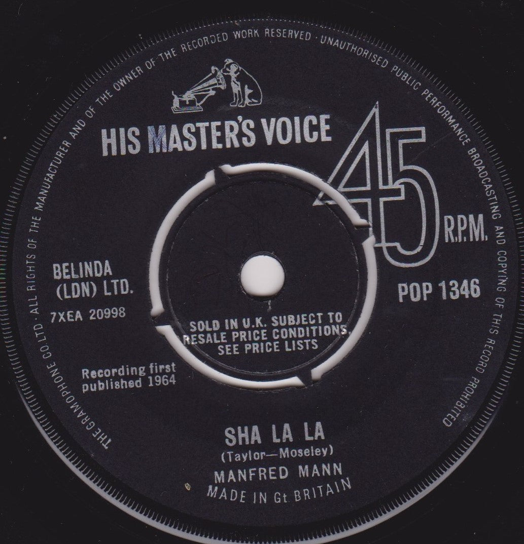 Manfred Mann – Sha La La (HMV 1964) 7" vinyl single VG/-
