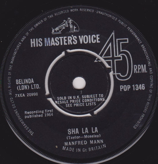 Manfred Mann – Sha La La (HMV 1964) 7" vinyl single VG/-