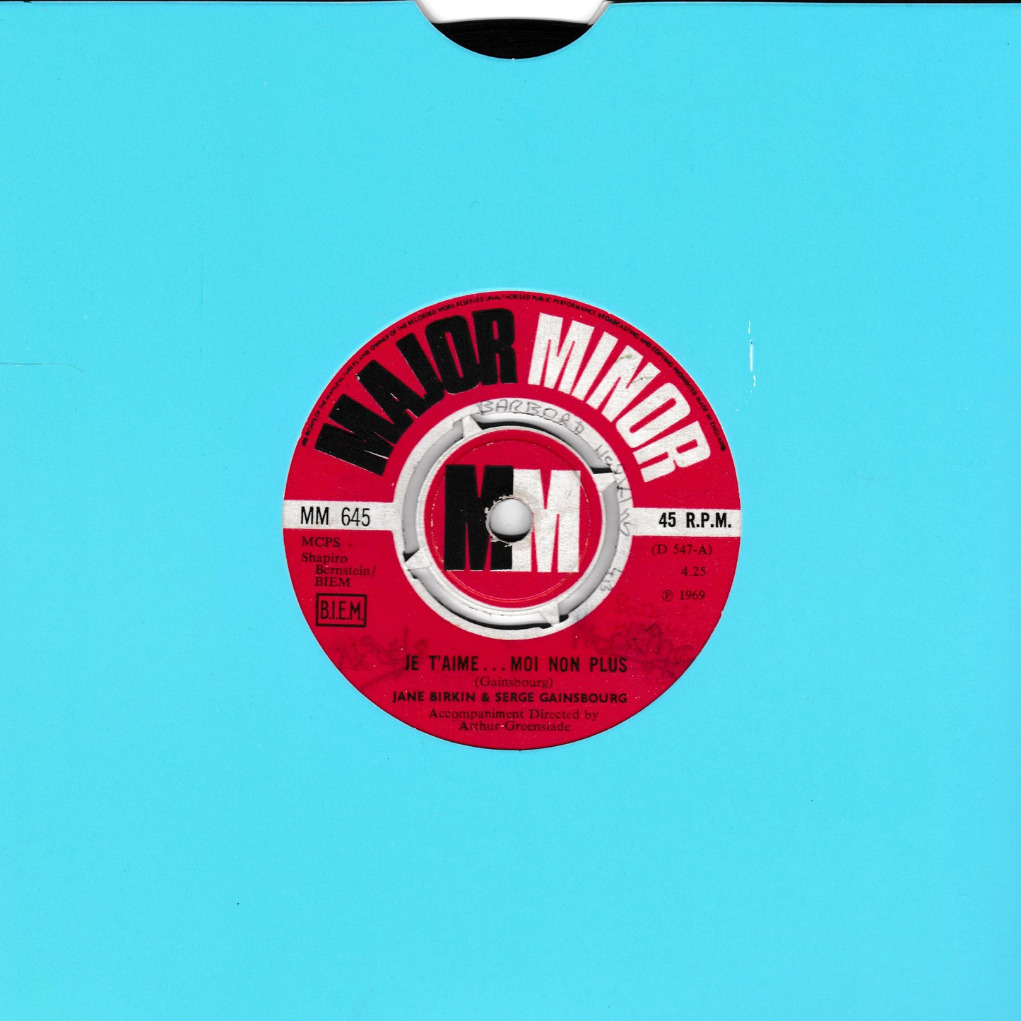Vinyl record with 'Major Minor' label on a blue background