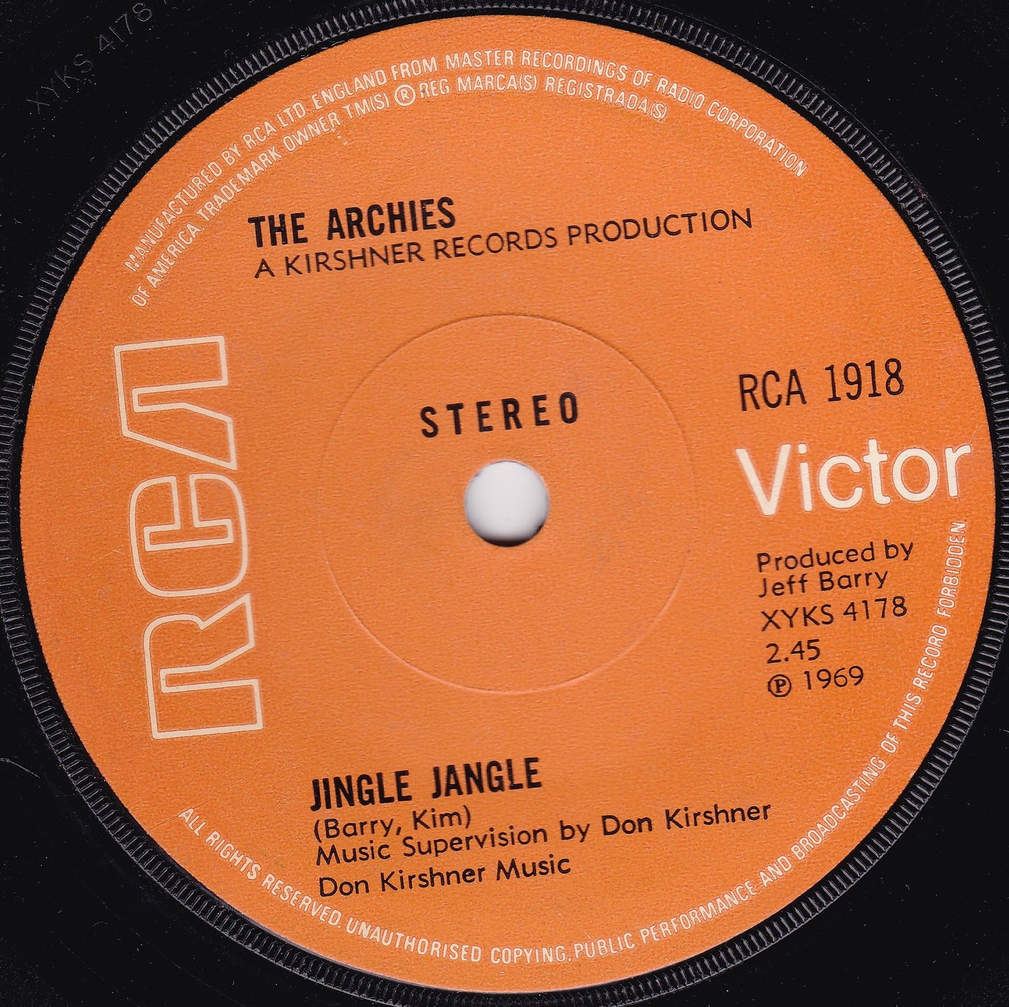 The Archies - Jingle Jangle (RCA 1969) 7" vinyl single G+/-