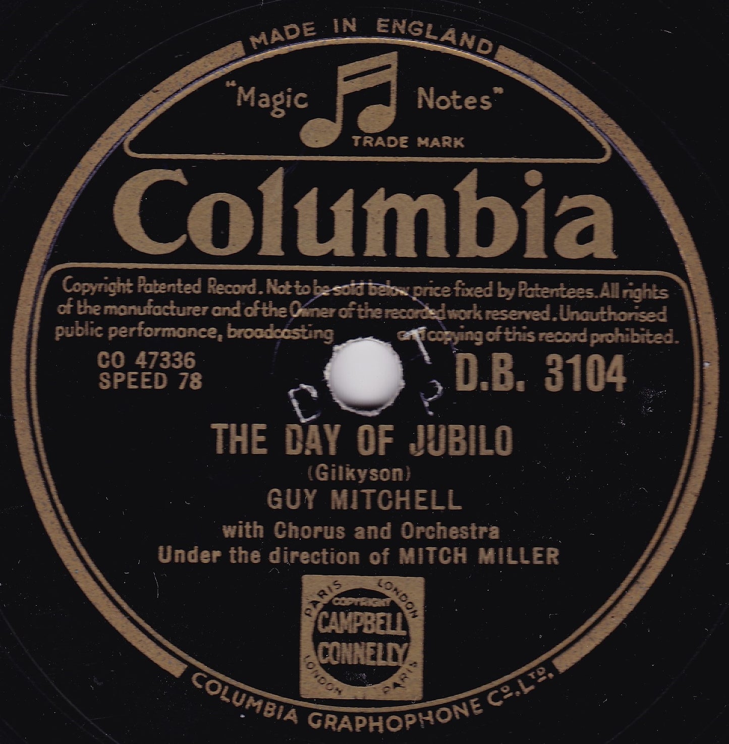 Guy Mitchell - The Day Of Jubilo (Columbia 1952) 10" shellac VG/-