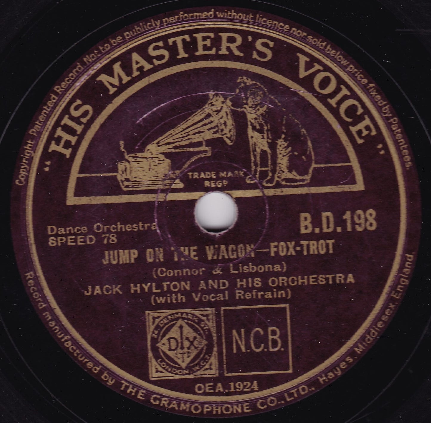 Jack Hylton - Jump On The Wagon (HMV 1935) 10" shellac VG/-