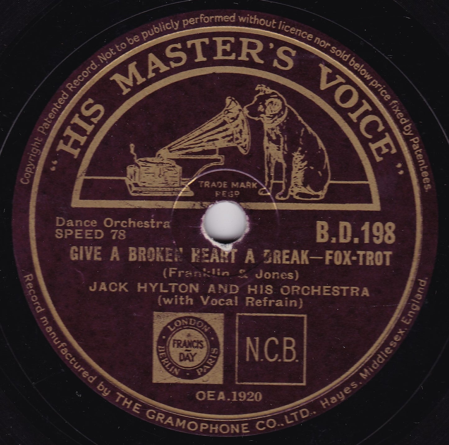 Jack Hylton - Jump On The Wagon (HMV 1935) 10" shellac VG/-