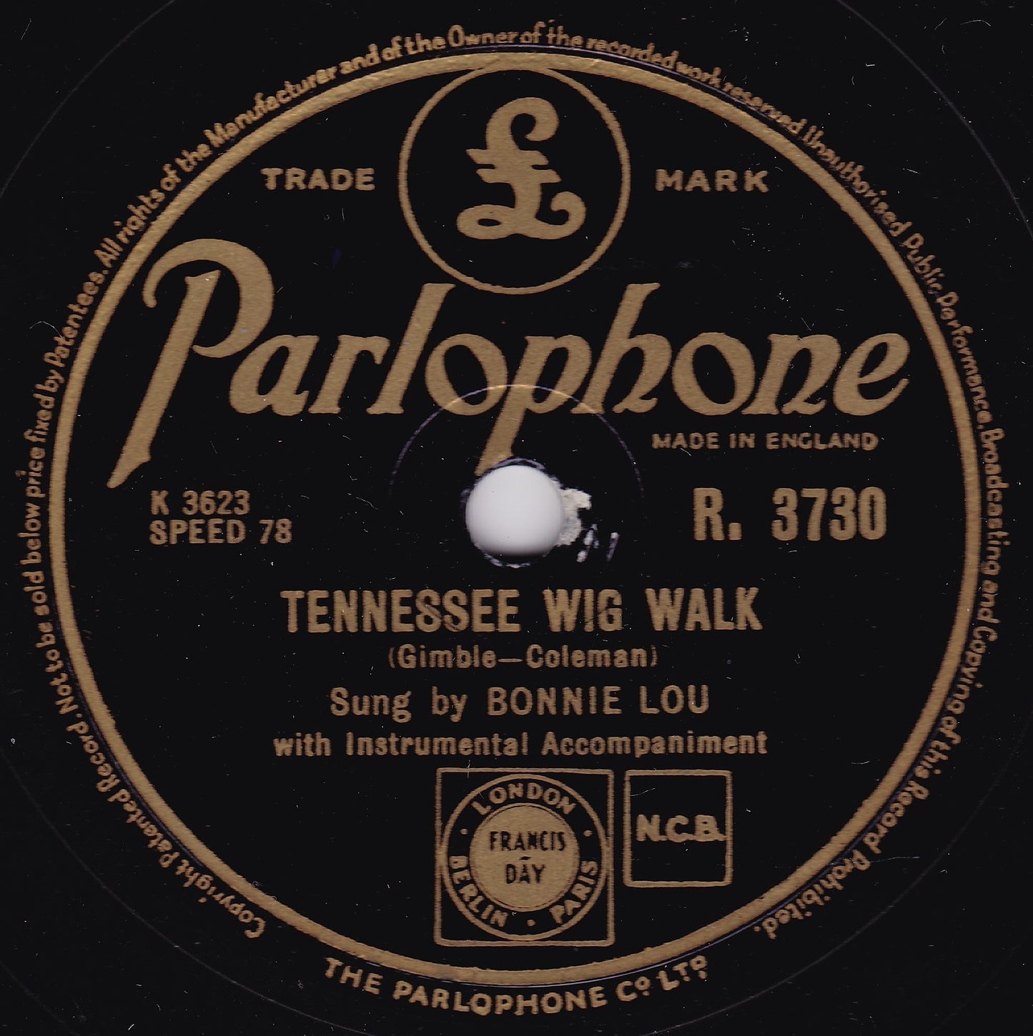 Bonnie Lou – Just Out Of Reach / Tennessee Wig Walk (1953) 10" shellac VG/