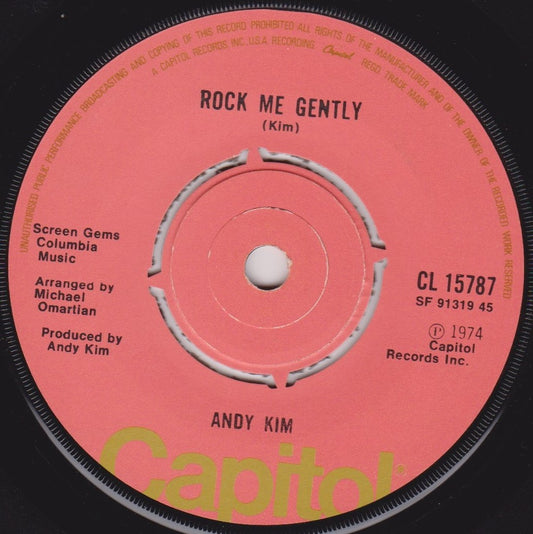 Andy Kim – Rock Me Gently (Capitol 1974) 7" vinyl single VG/-