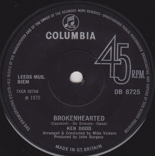 Ken Dodd - Brokenhearted (Columbia, 1970) 7" vinyl single VG/-