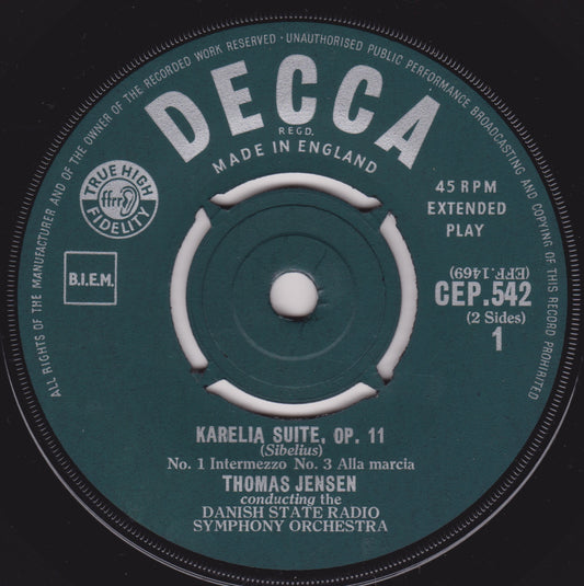 Decca record label with text and branding on a dark background