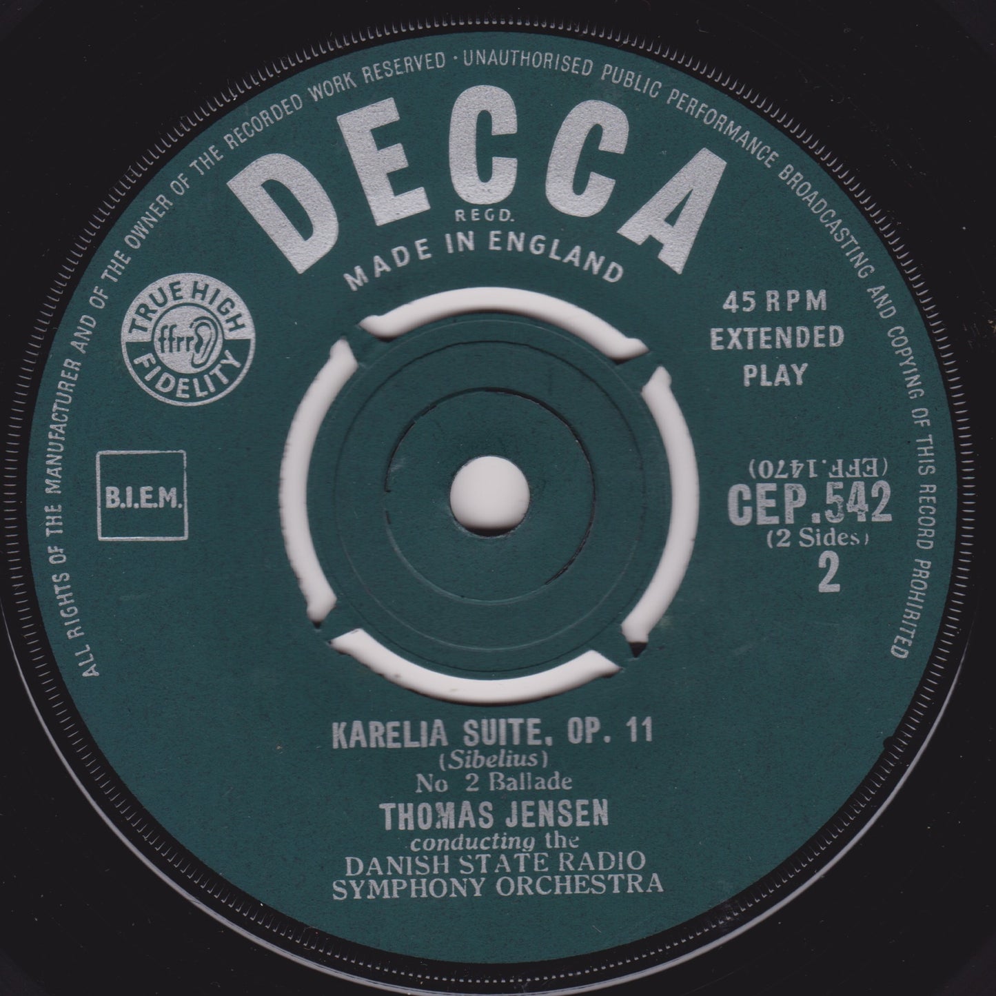 Decca record label with text and branding on a dark background