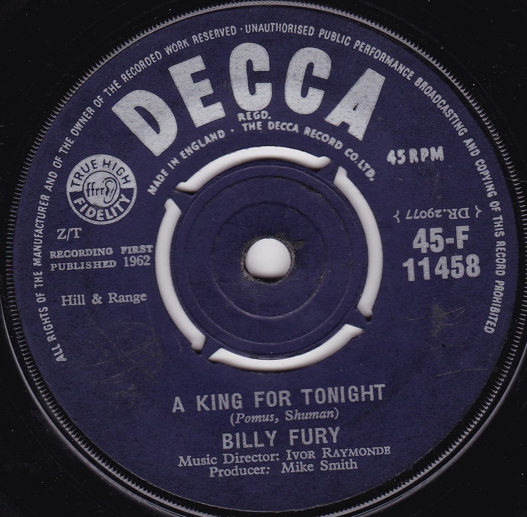 Billy Fury ‎– Last Night Was Made For Love (Decca 1962) 7" vinyl single G+/-