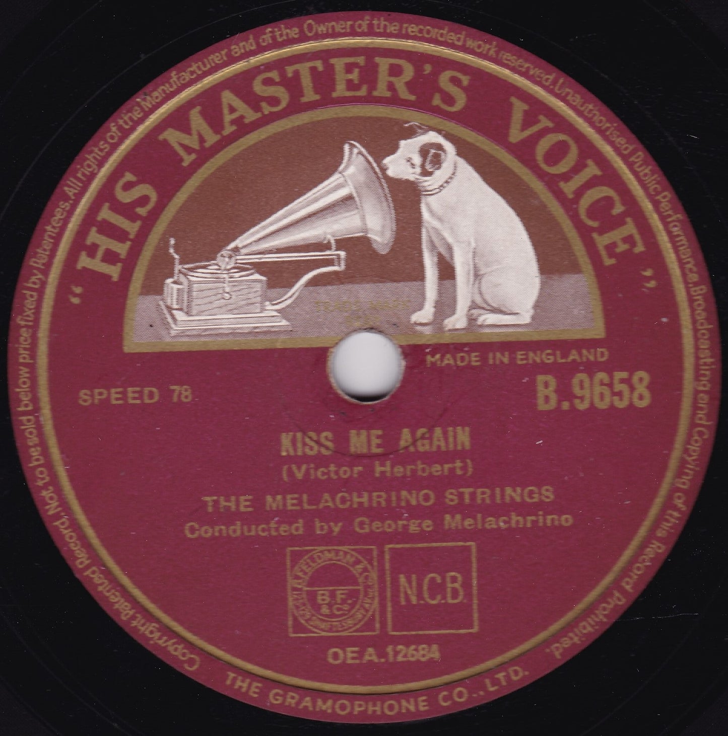 The Melachrino Strings ‎– Kiss Me Again (HMV 1948) 10" shellac VG/-