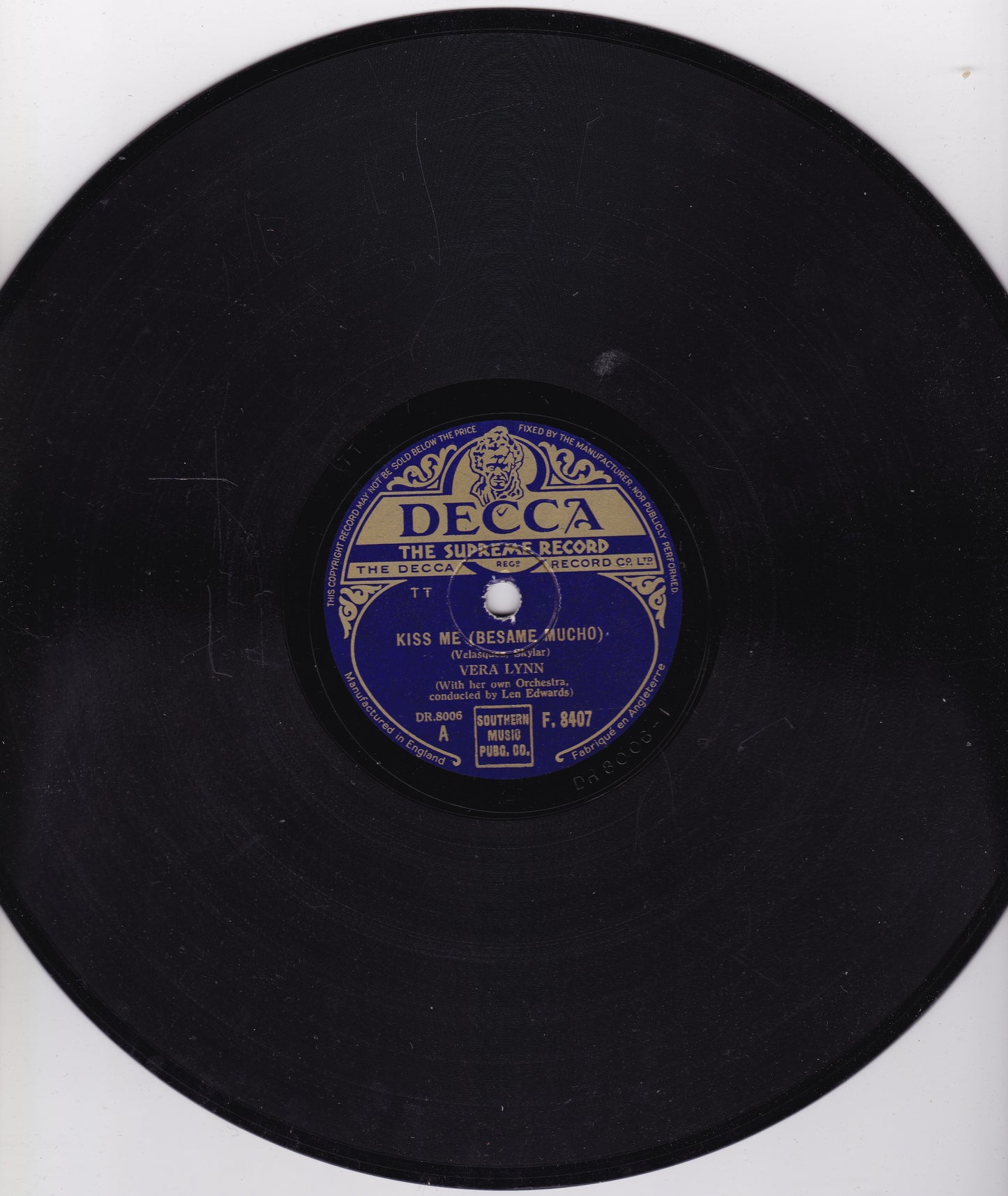 Vera Lynn – Kiss Me (Besame Mucho) / No Other Love (Decca 1944) 10" shellac VG