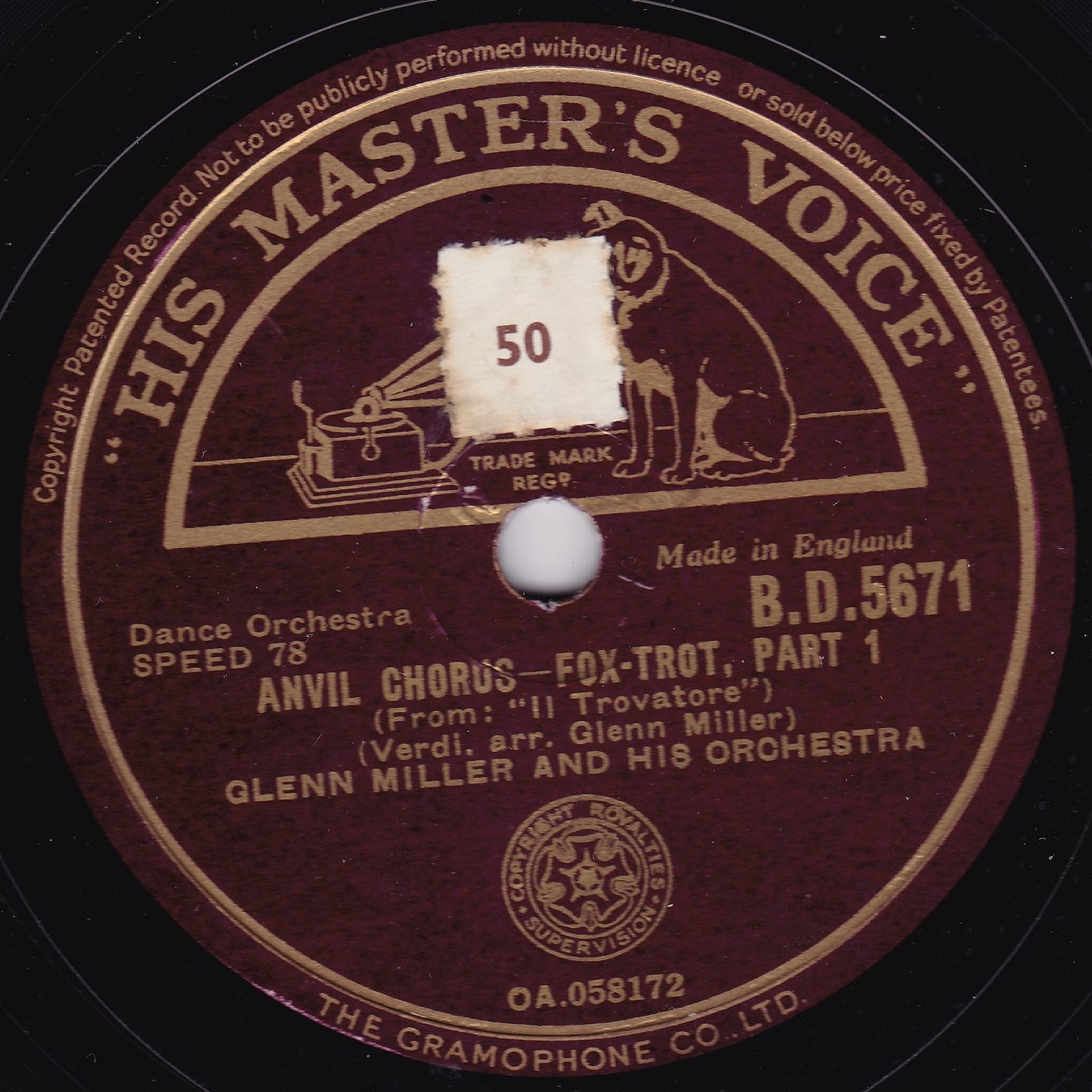 Glenn Miller And His Orchestra ‎– Anvil Chorus (HMV 1946) 10" shellac VG/VG