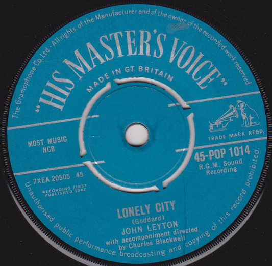John Leyton - Lonely City (HMV 1962) 7" vinyl single VG/-