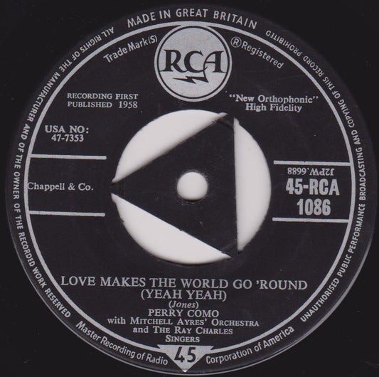 Perry Como – Love Makes The World Go 'Round (Yeah Yeah) (RCA 1958) 7" vinyl single VG/-