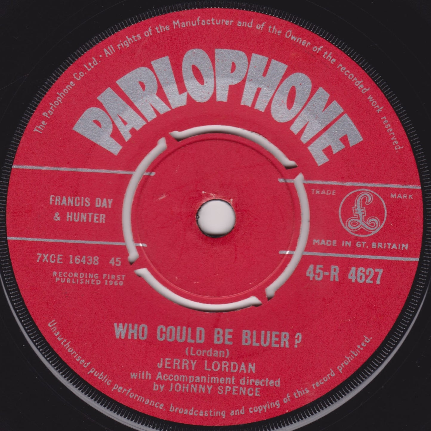 Jerry Lordan - Who Could Be Bluer? (Parlophone 1960) 7" vinyl single VG/-