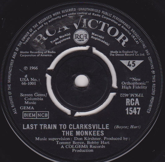 The Monkees – Last Train To Clarksville (RCA 1966) 7" vinyl single VG/-