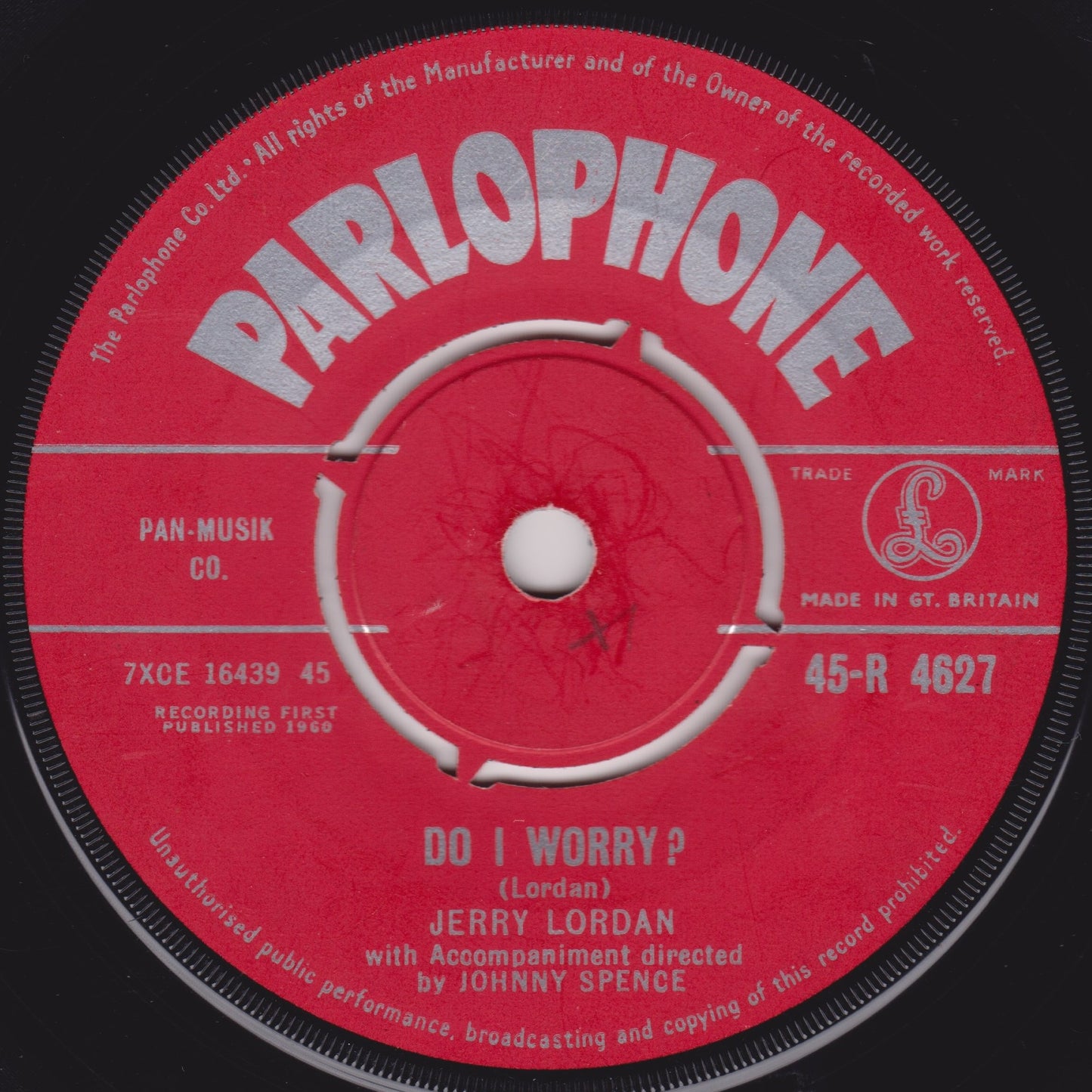 Jerry Lordan - Who Could Be Bluer? (Parlophone 1960) 7" vinyl single VG/-