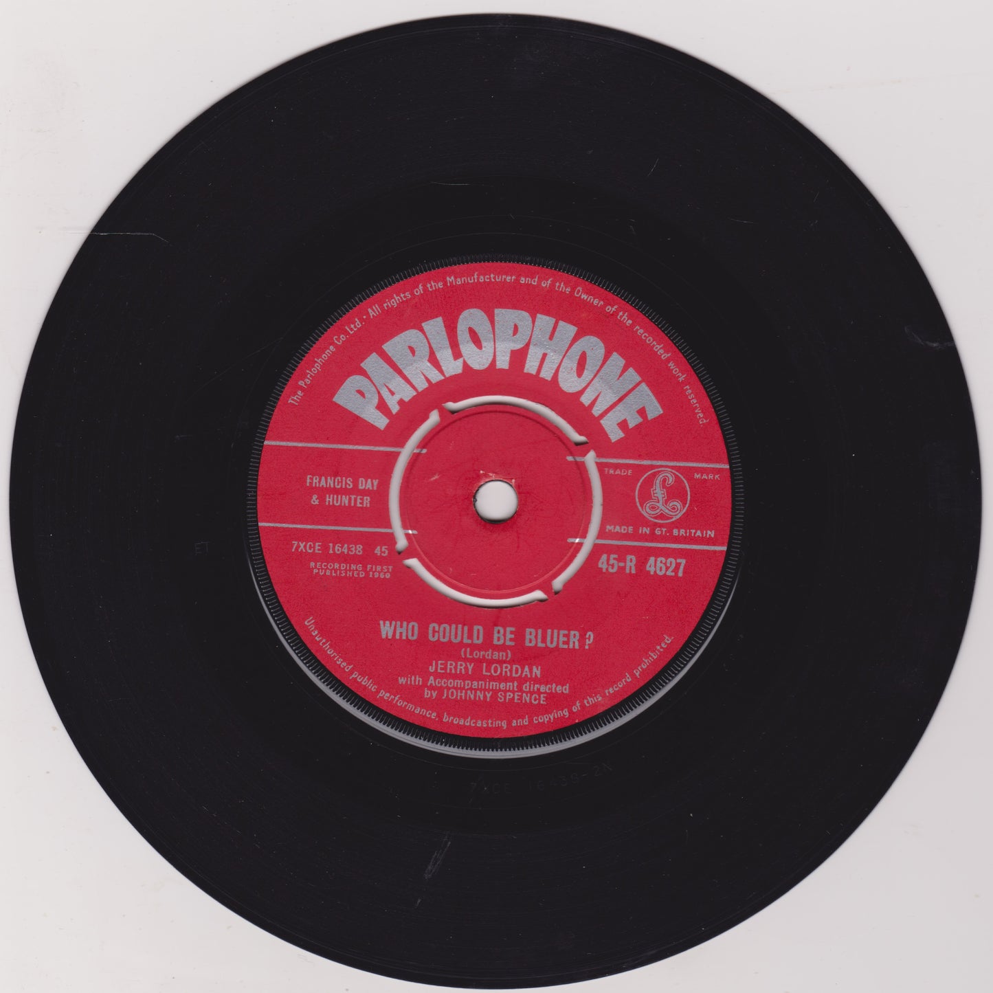 Jerry Lordan - Who Could Be Bluer? (Parlophone 1960) 7" vinyl single VG/-