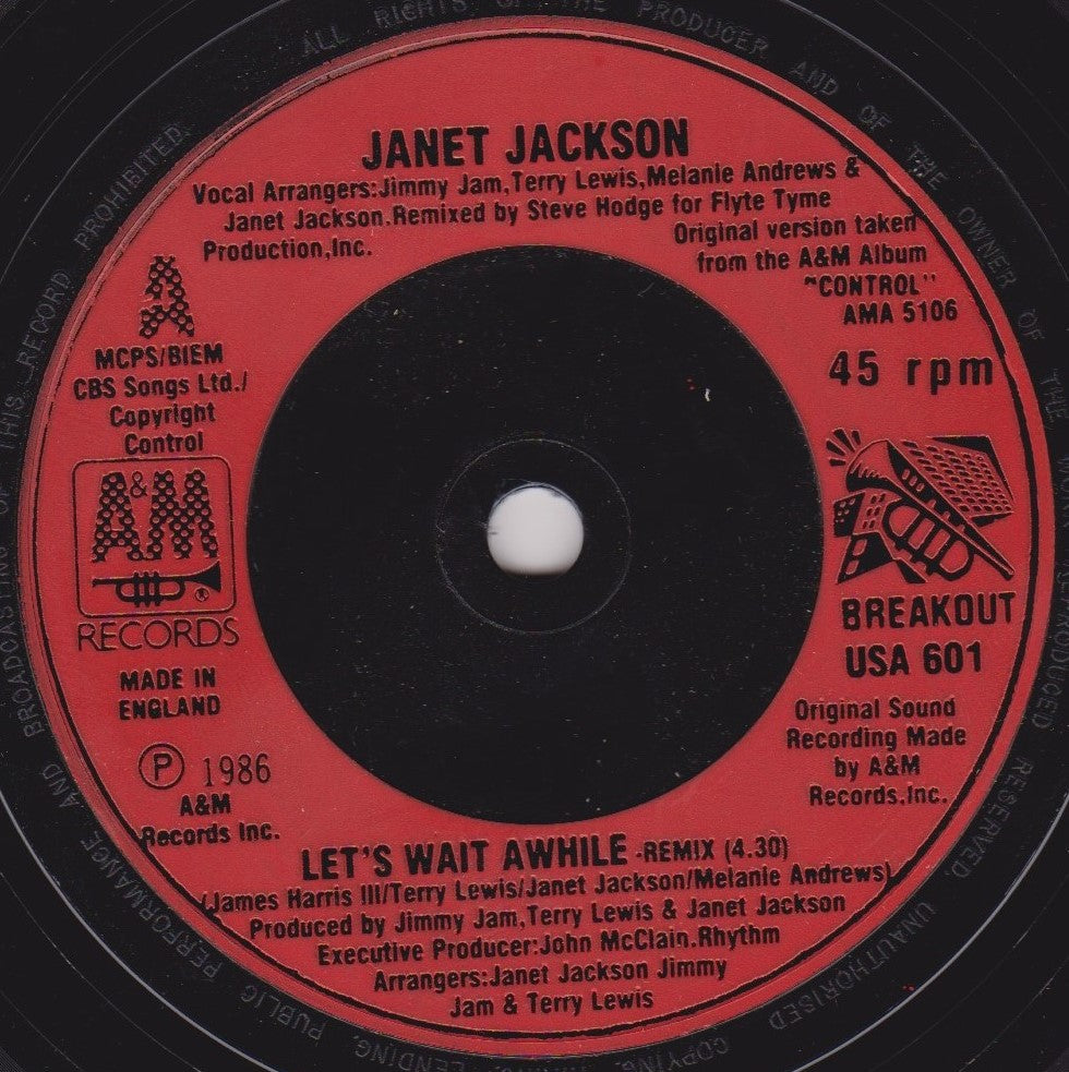 Janet Jackson ‎– Let's Wait Awhile (A&M 1987) 7" vinyl single G+/-