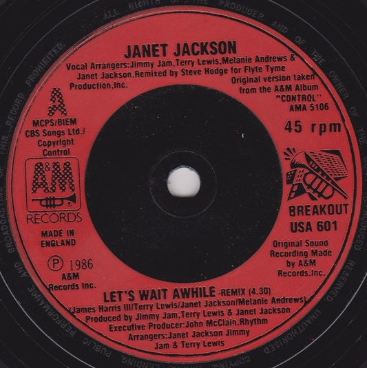 Janet Jackson ‎– Let's Wait Awhile (A&M 1987) 7" vinyl single G+/-
