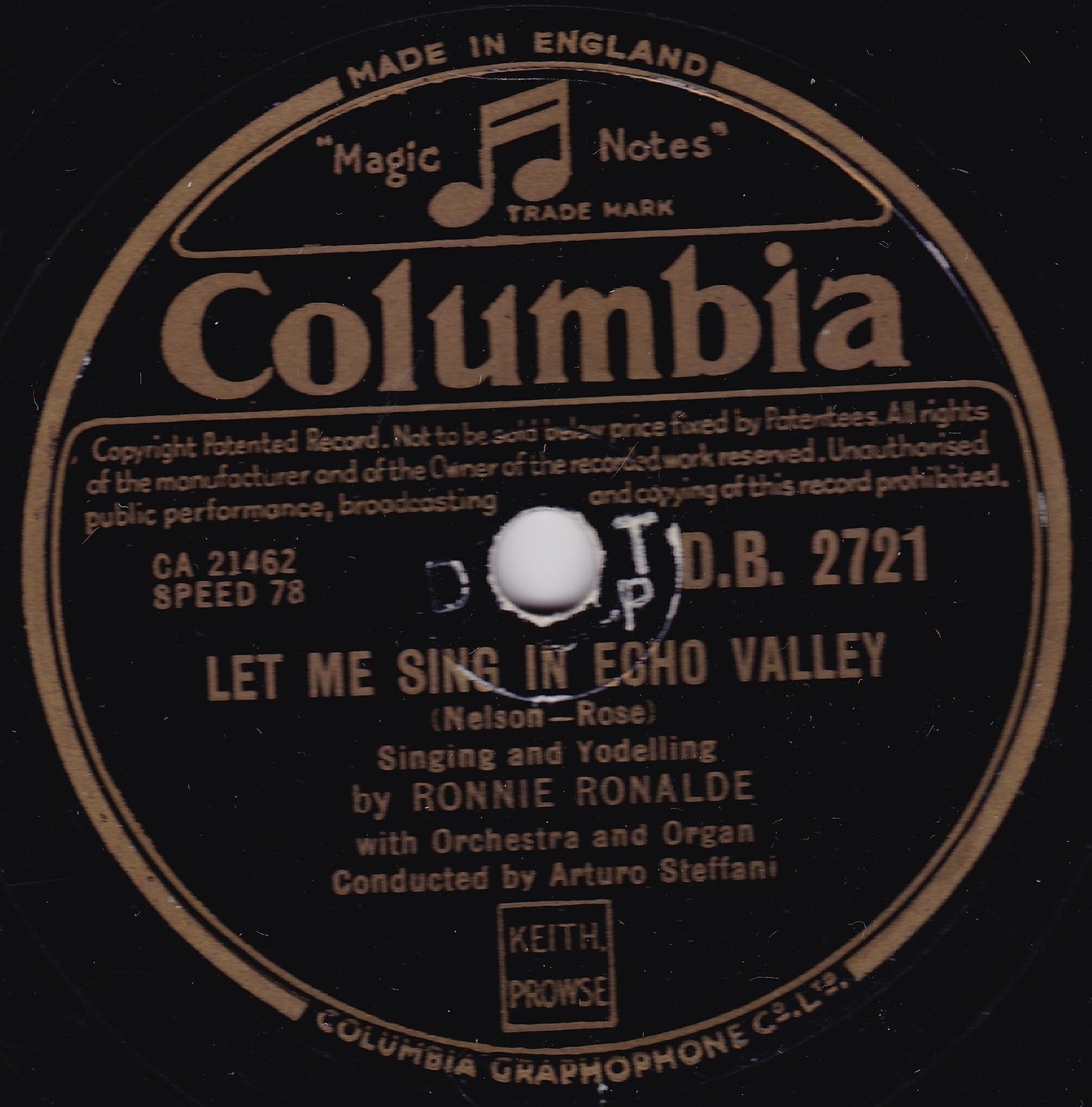 Ronnie Ronalde ‎– Let Me Sing In Echo Valley (Columbia 1950) 10" shellac VG/-