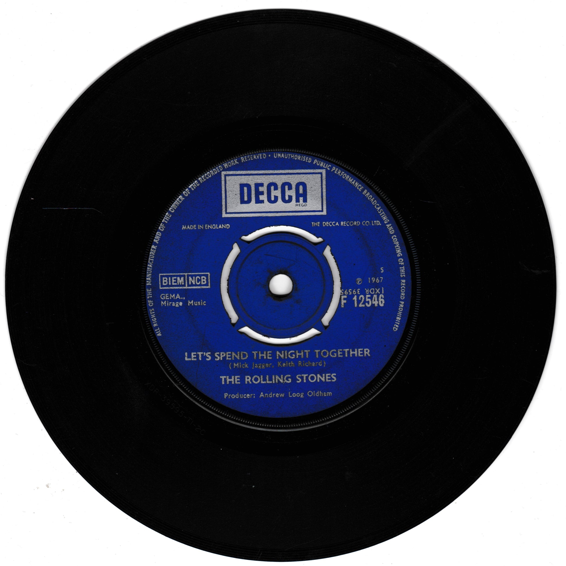 Black vinyl record with a blue label featuring the Decca Records logo and text.