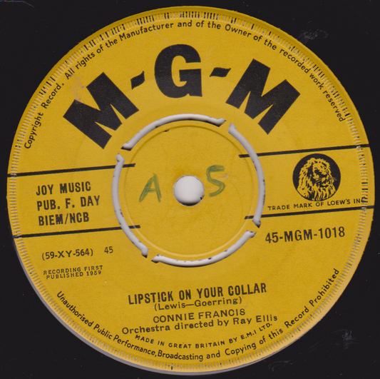 Yellow record label with 'M-G-M' branding and text