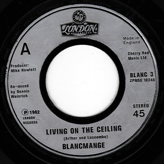 Record label for 'Living on the Ceiling' by Blancmange with London Records branding.