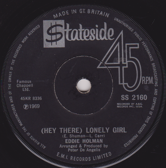 Eddie Holman – (Hey There) Lonely Girl (Stateside 1970) 7" vinyl single VG/-