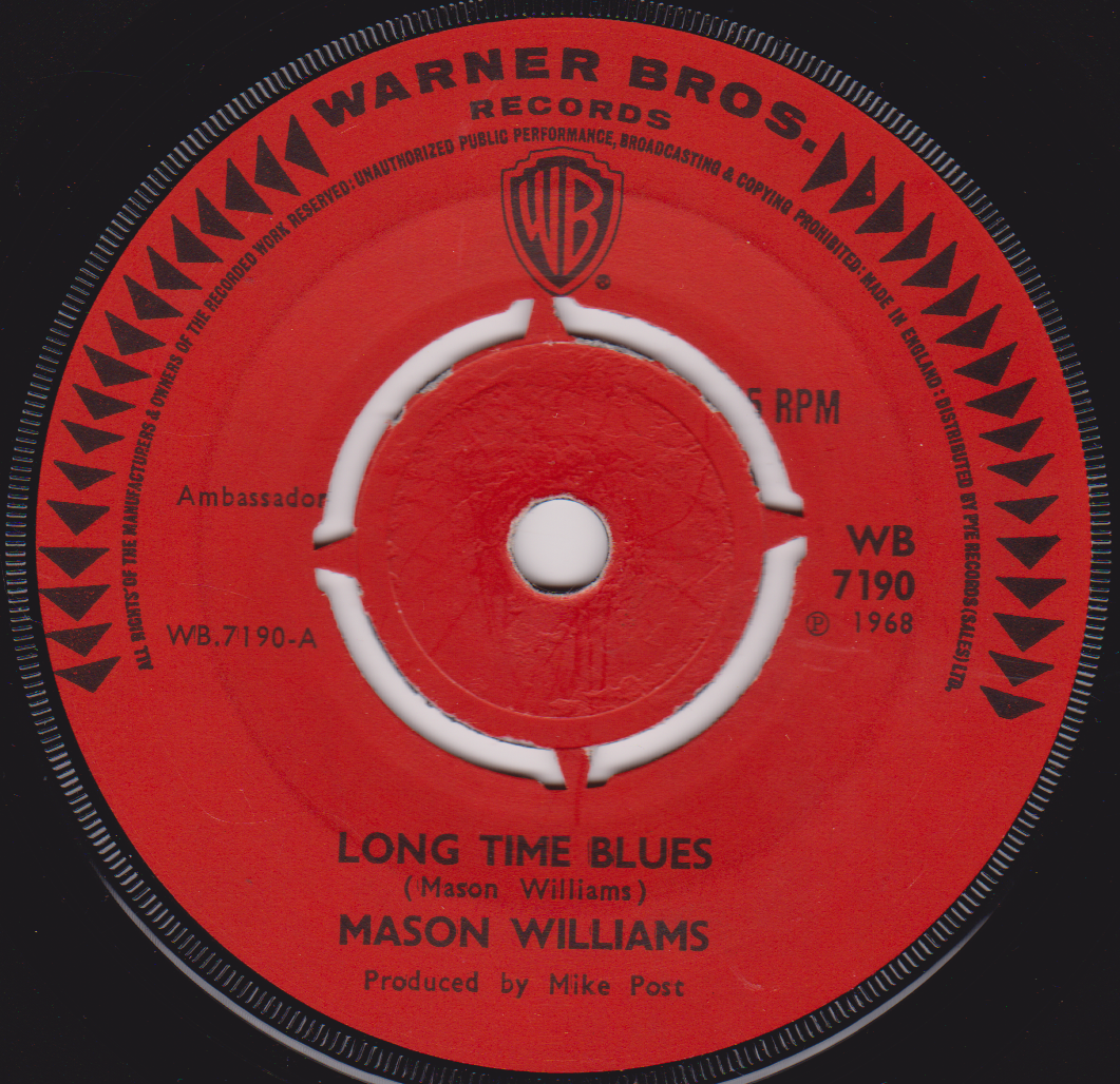Mason Williams ‎– Long Time Blues / Classical Gas (Warner 1968) 7" vinyl single G+/-