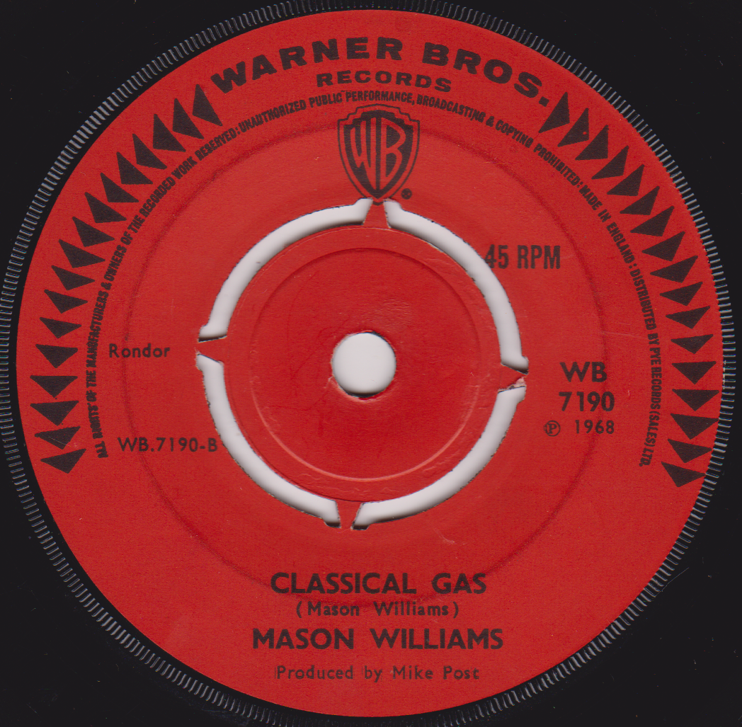 Mason Williams ‎– Long Time Blues / Classical Gas (Warner 1968) 7" vinyl single G+/-