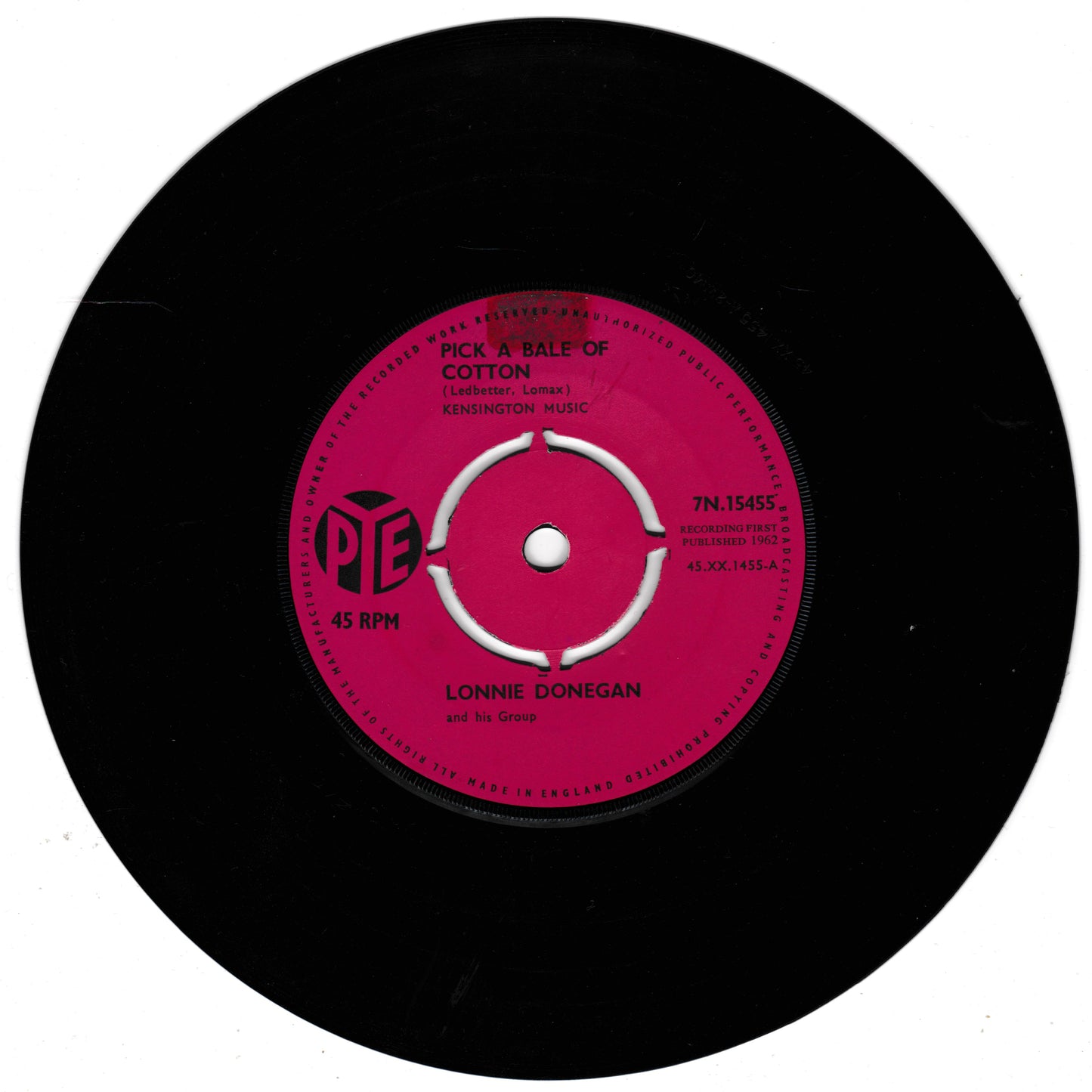 Lonnie Donegan ‎– Pick A Bale Of Cotton (Pye 1962) 7" vinyl single VG/-