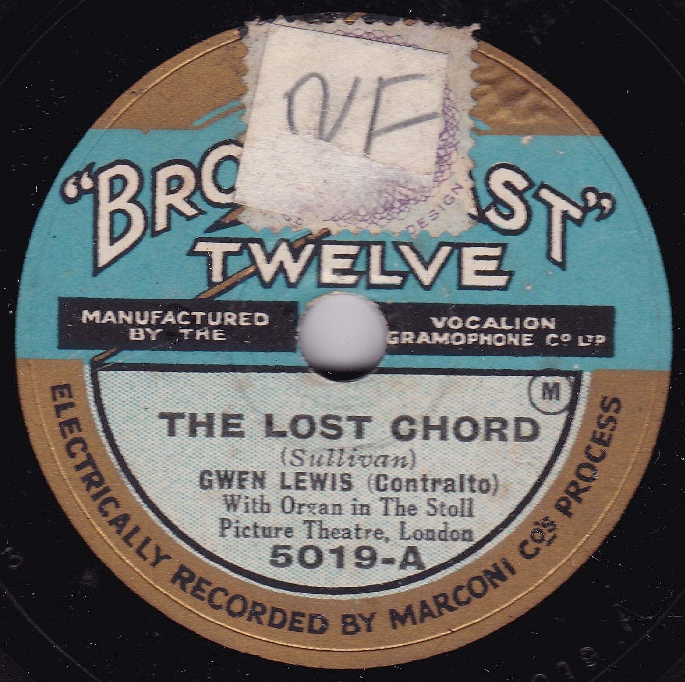 Gwen Lewis – The Lost Chord / Abide With Me (1928) 10" shellac single VG/G+