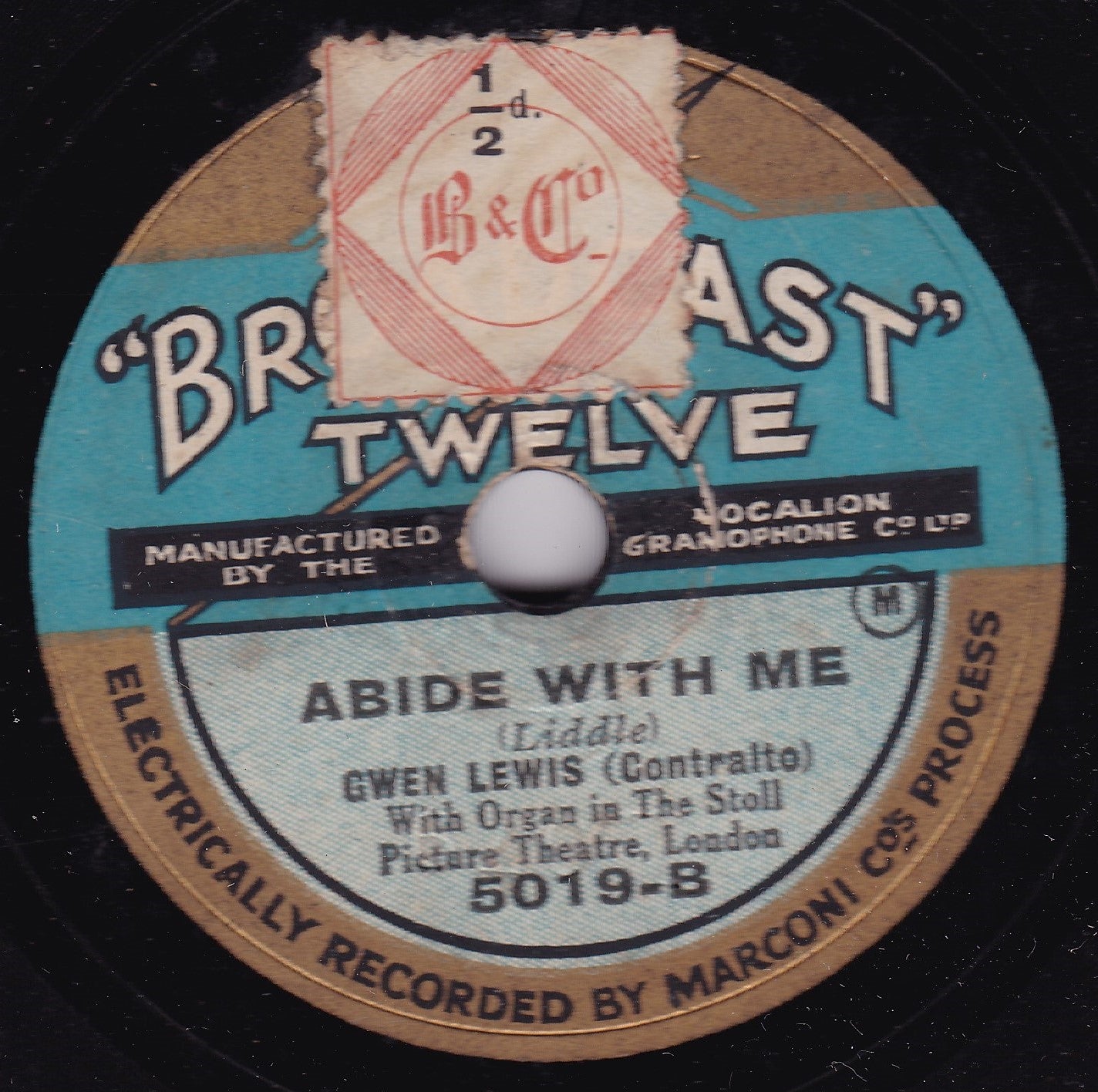 Gwen Lewis – The Lost Chord / Abide With Me (1928) 10" shellac single VG/G+