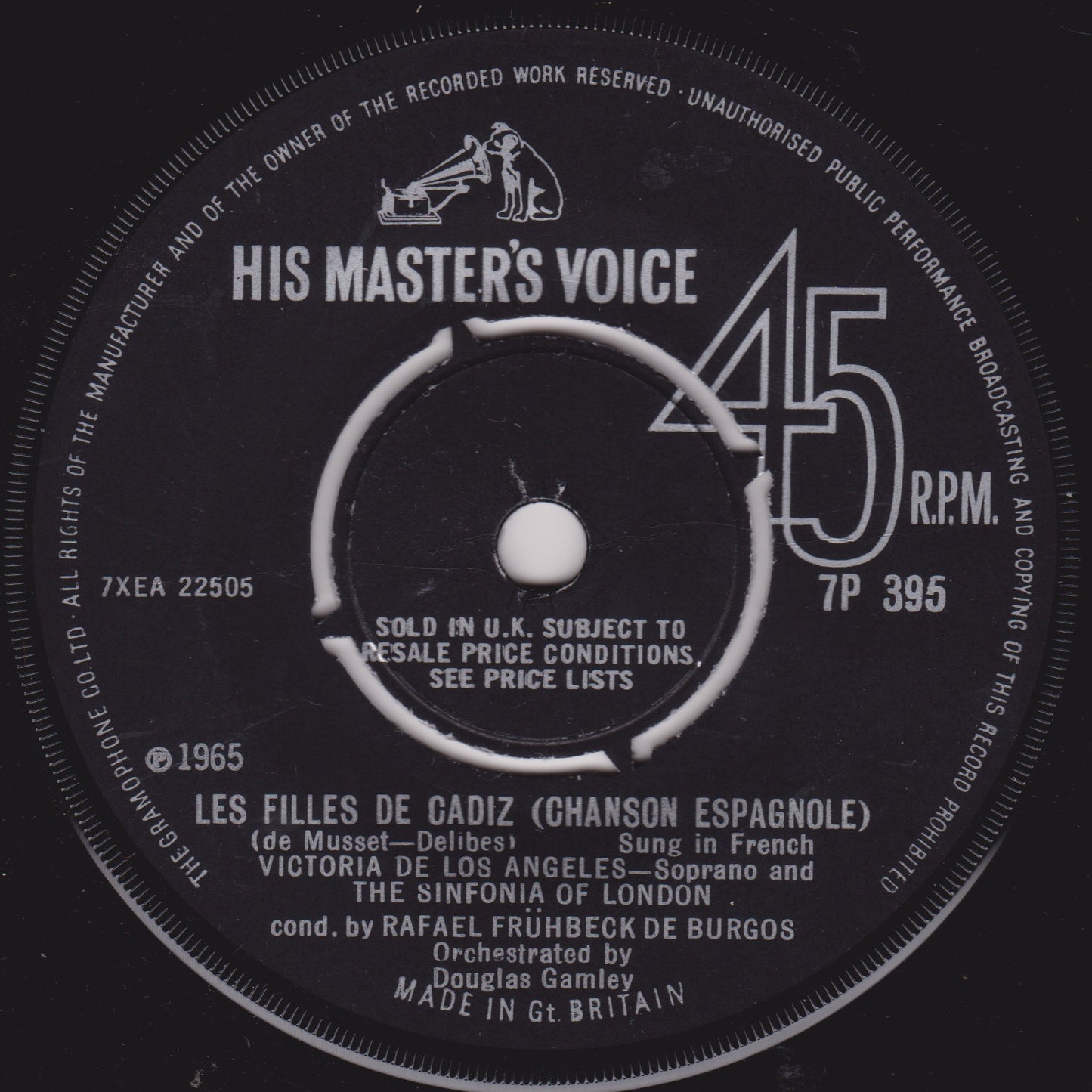 Victoria De Los Angeles - Plaisir D'Amour (HMV) 7" vinyl single VG/-