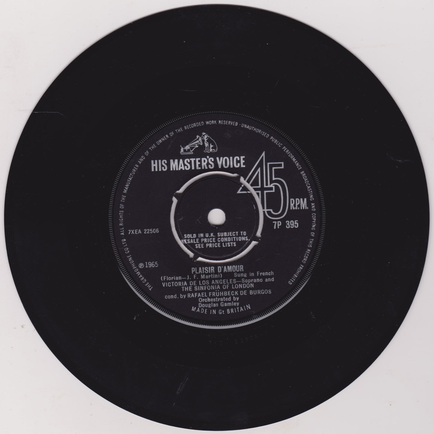 Victoria De Los Angeles - Plaisir D'Amour (HMV) 7" vinyl single VG/-