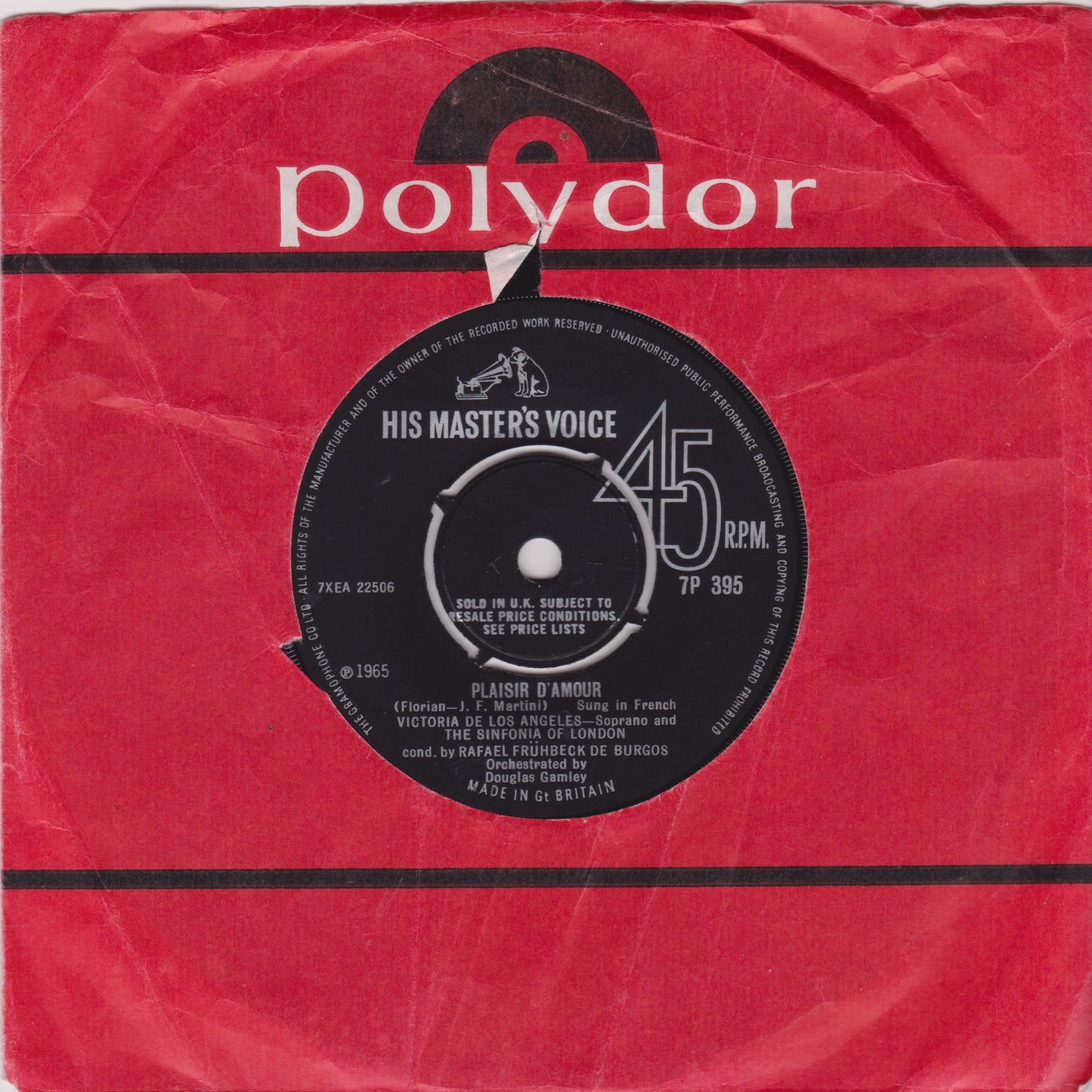 Victoria De Los Angeles - Plaisir D'Amour (HMV) 7" vinyl single VG/-