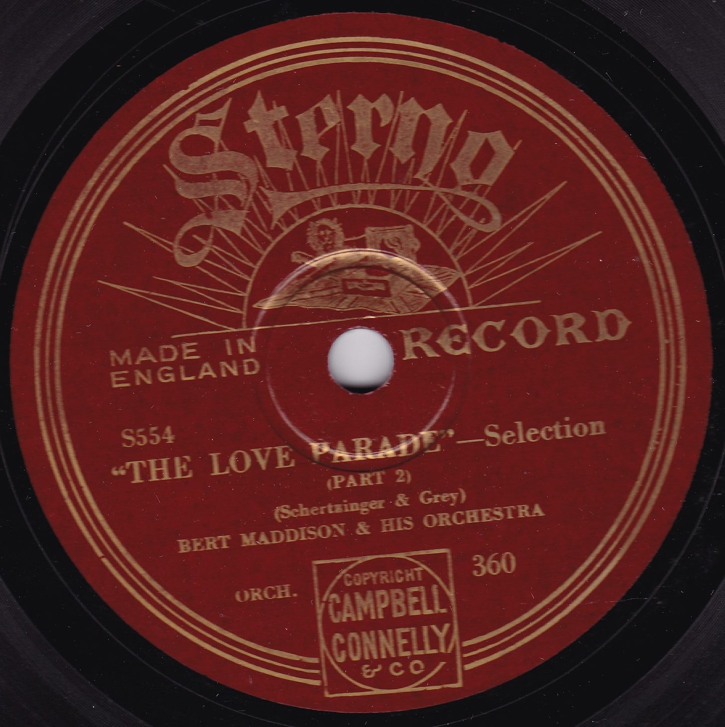 Bert Maddison & His Orchestra - The Love Parade (Sterno) 10" shellac VG/VG