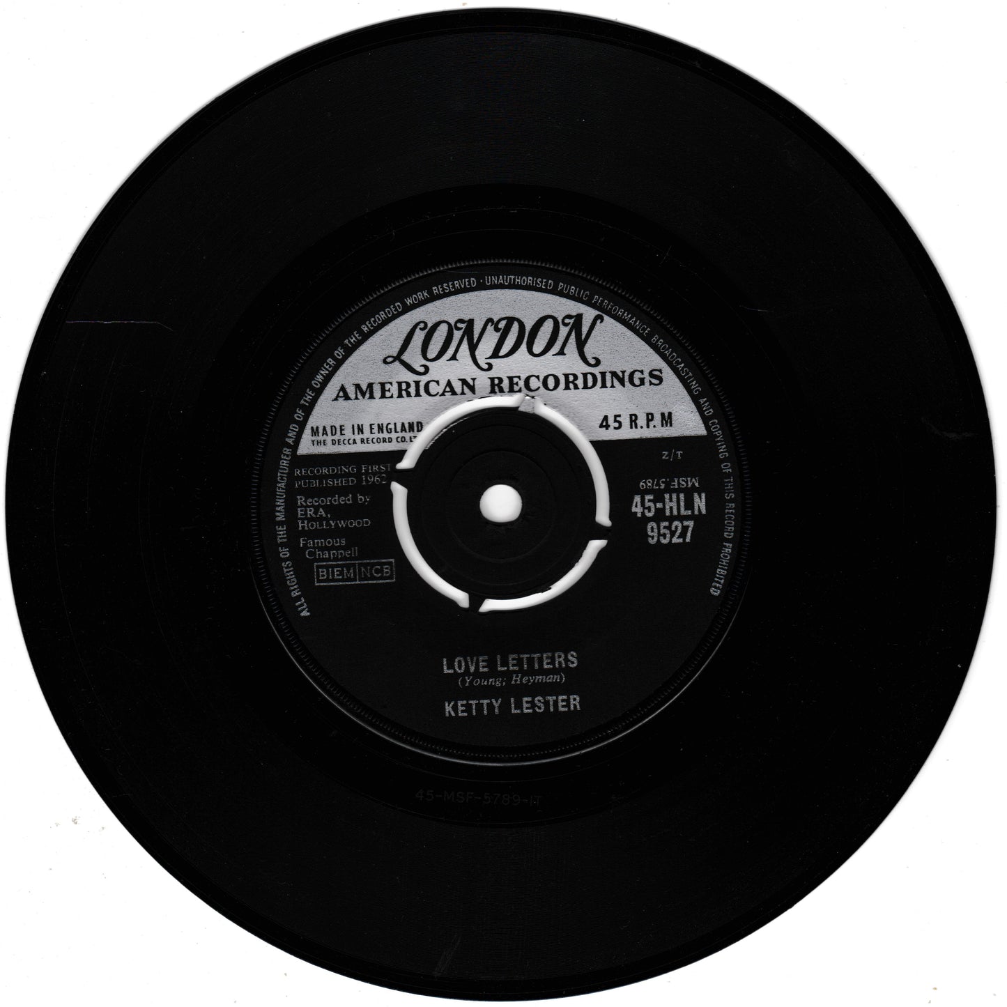 Ketty Lester ‎– Love Letters (London 1962) 7" vinyl single VG/- RE