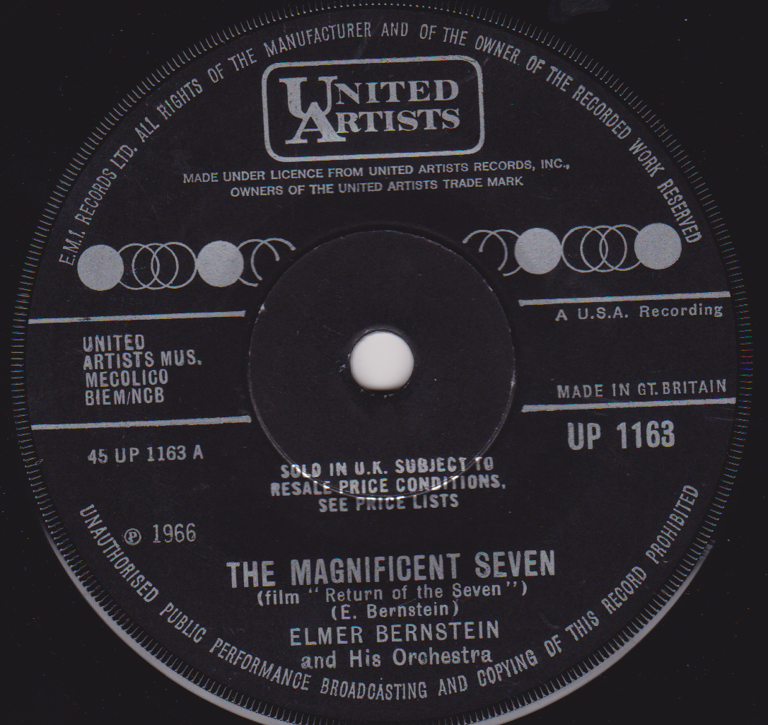 Elmer Bernstein & Orchestra ‎– The Magnificent Seven (UA 1966) 7" vinyl single G+/-