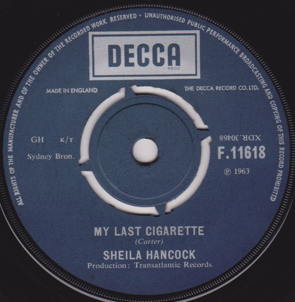 Sheila Hancock - My Last Cigarette (Decca) 7" vinyl single G+/-