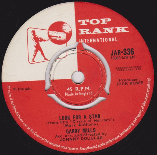 Garry Mills – Look For A Star / Footsteps (Top Rank 1960) 7" vinyl single VG/-