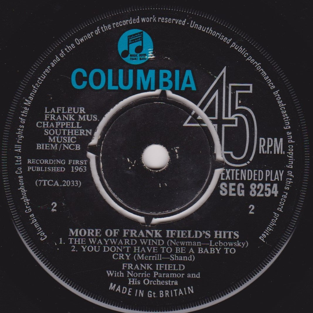 Frank Ifield - More Of Frank Ifield's Hits (Columbia 1963) 7" vinyl EP G+/-
