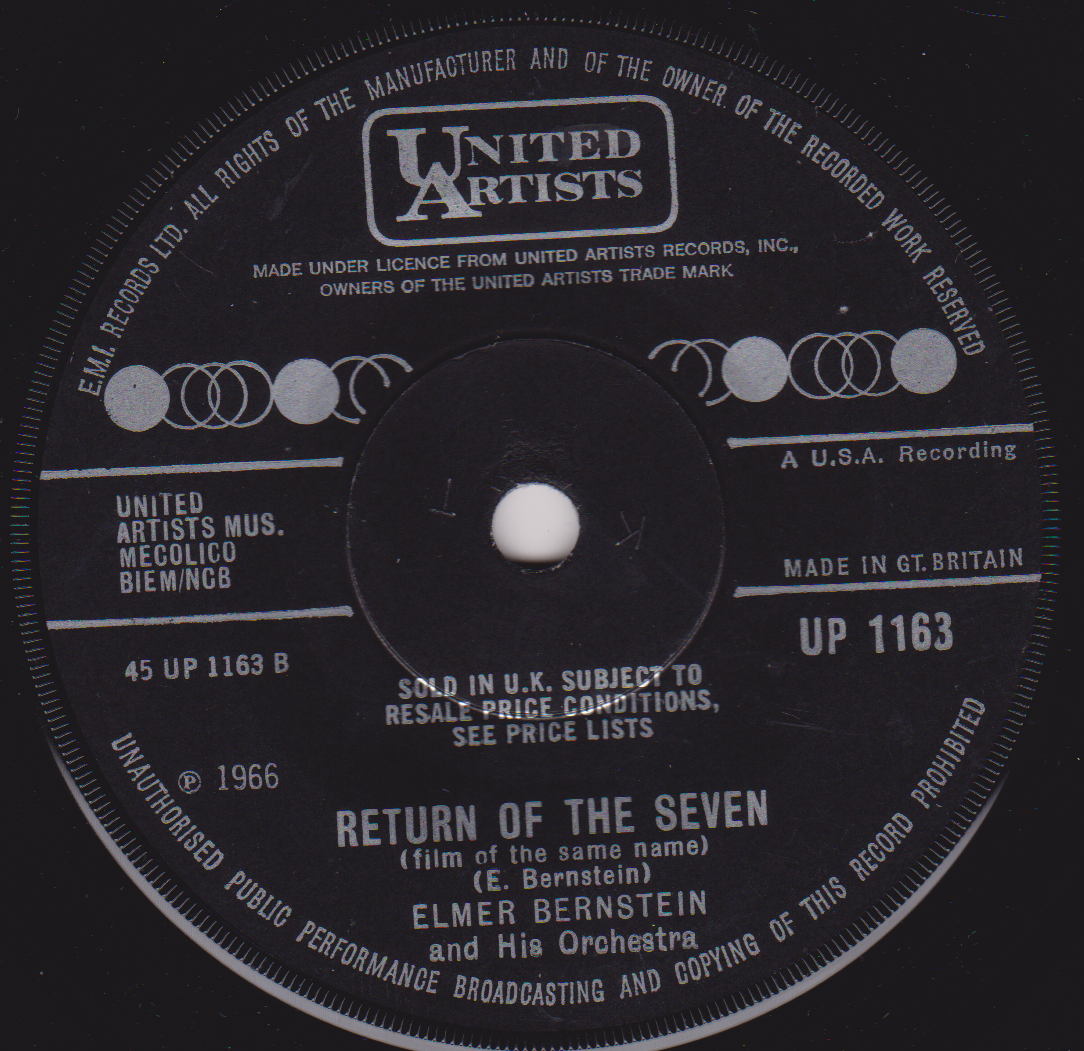 Elmer Bernstein & Orchestra ‎– The Magnificent Seven (UA 1966) 7" vinyl single G+/-