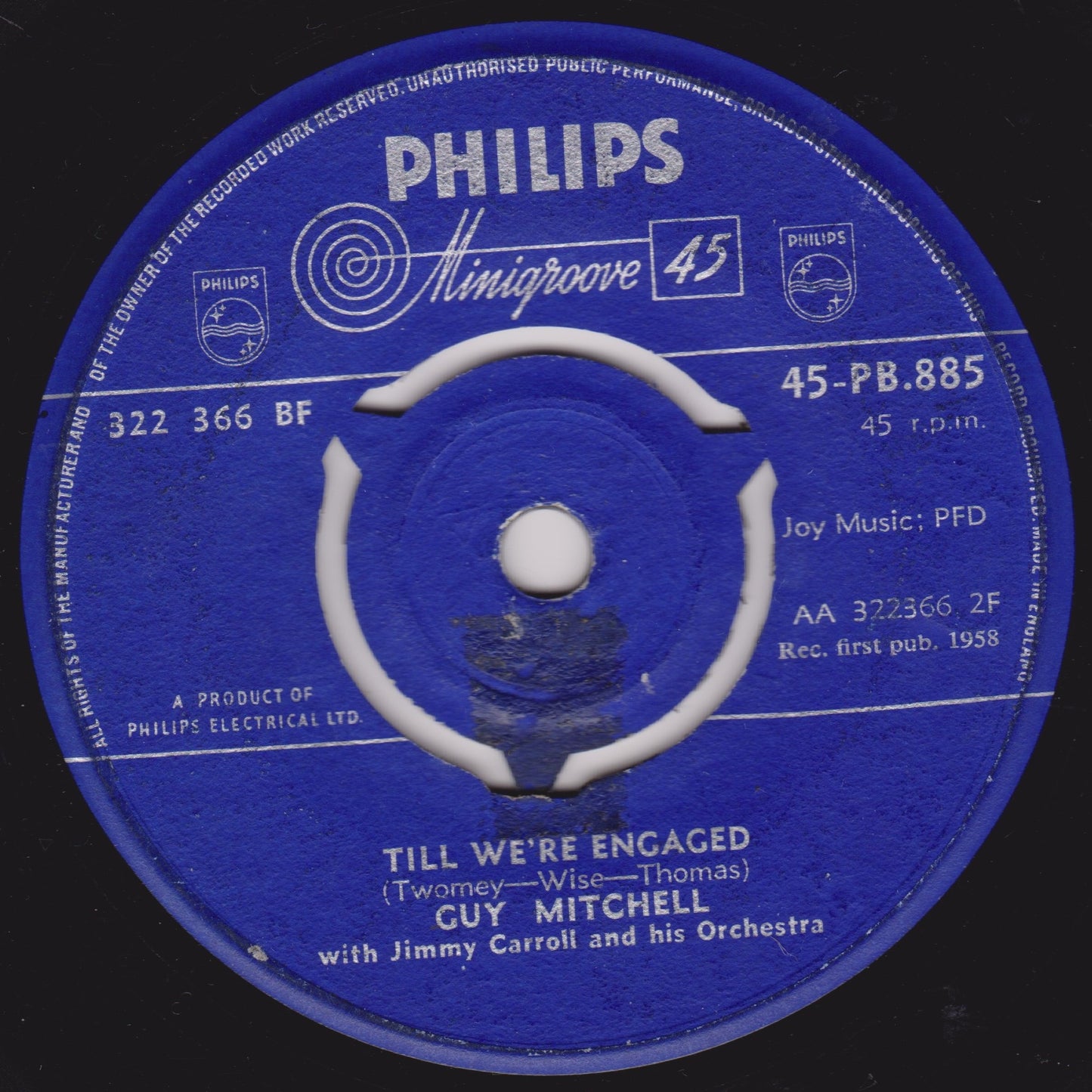 Guy Mitchell – My Heart Cries For You (Philips 1958) 7" vinyl single G+/-