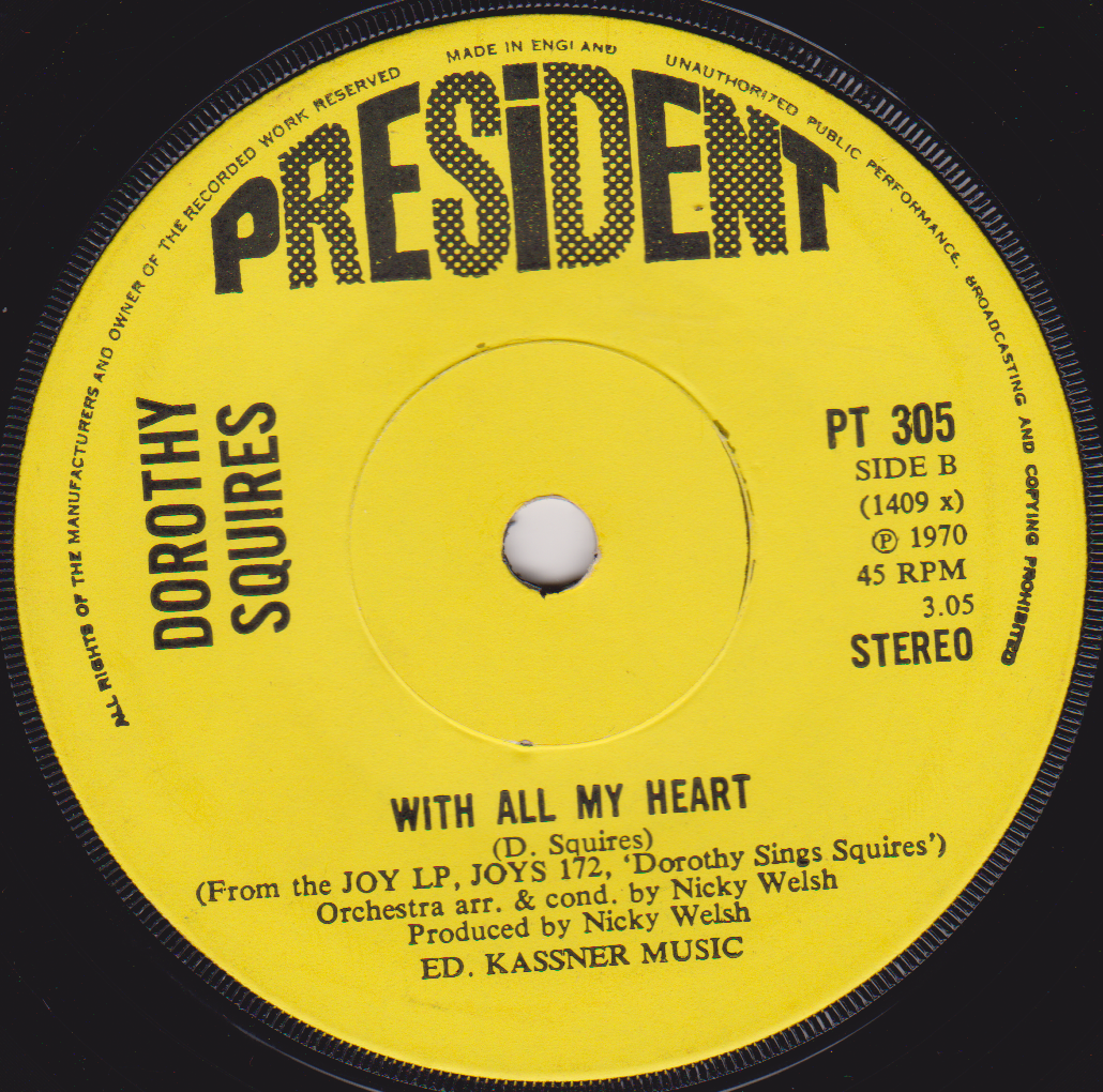 Dorothy Squires ‎– My Way (President 1970) 7" vinyl single VG/-