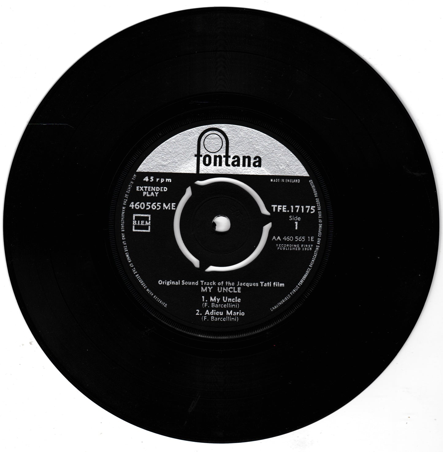 Jaques Tati - My Uncle (Fontana 1958) 7" vinyl EP VG/VG
