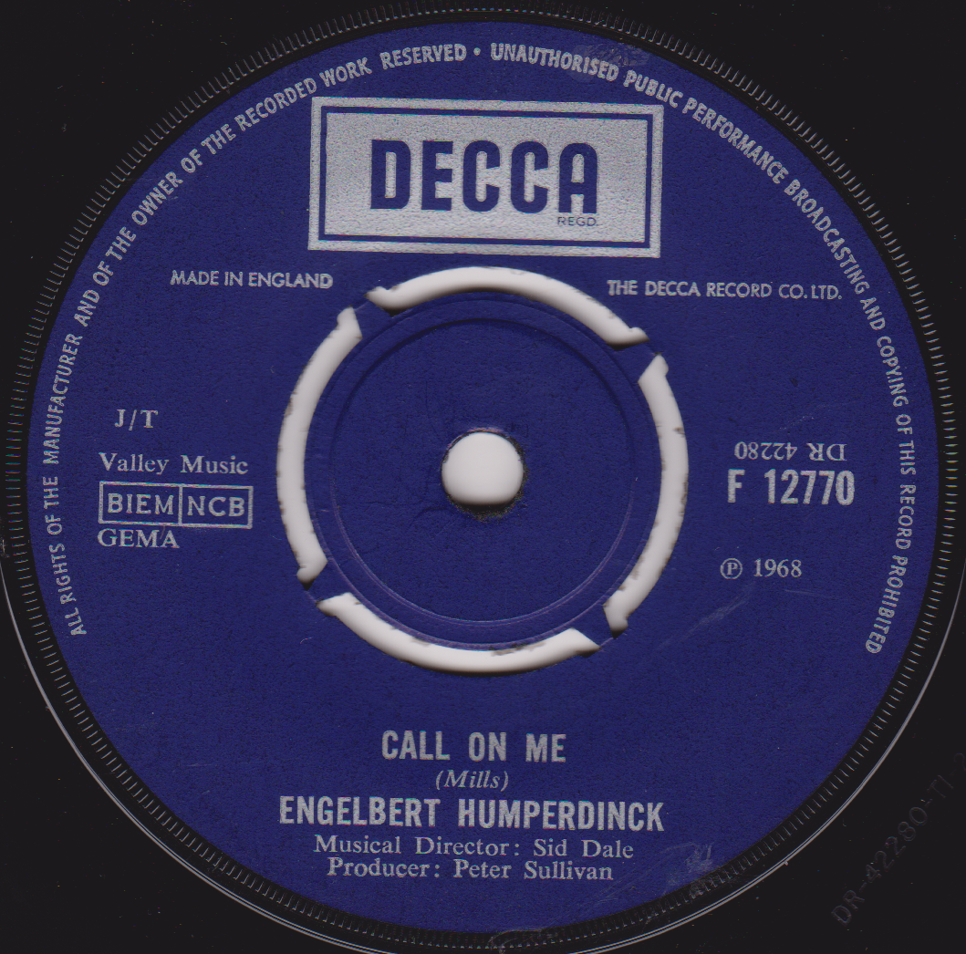 Engelbert Humperdinck – A Man Without Love (Decca, 1968) 7" vinyl single VG/-