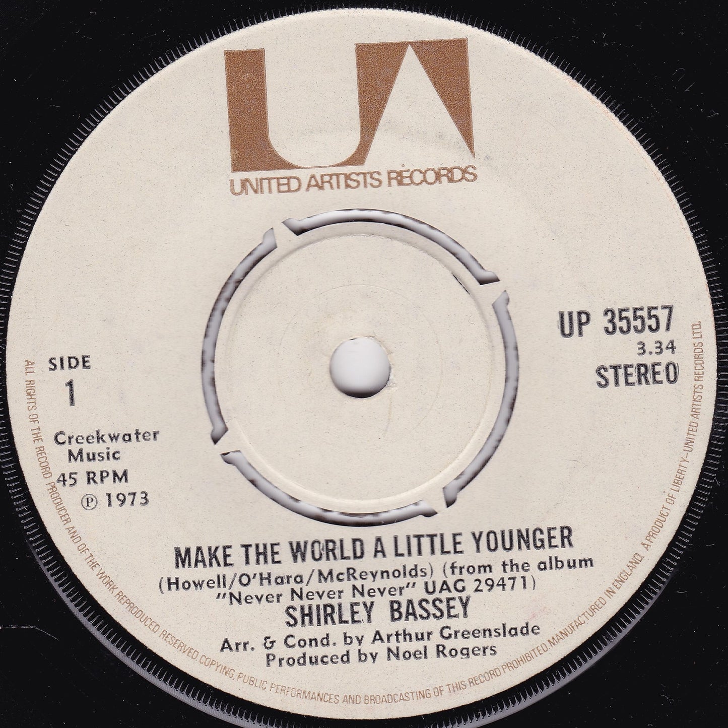 Shirley Bassey - Make The World A Little Younger (UA 1973) 7" vinyl single VG/-