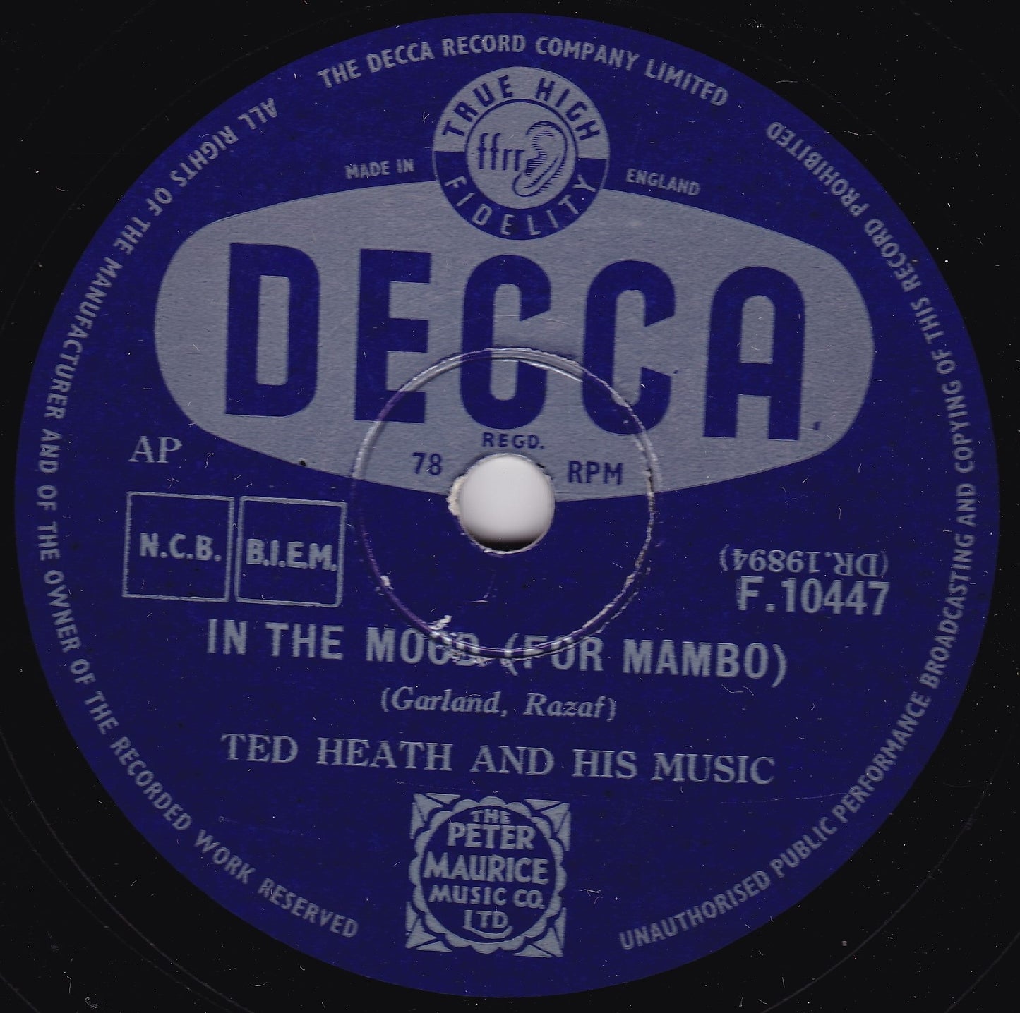 Ted Heath And His Music – Peg O' My Heart (Decca 1955) 10" shellac VG/-